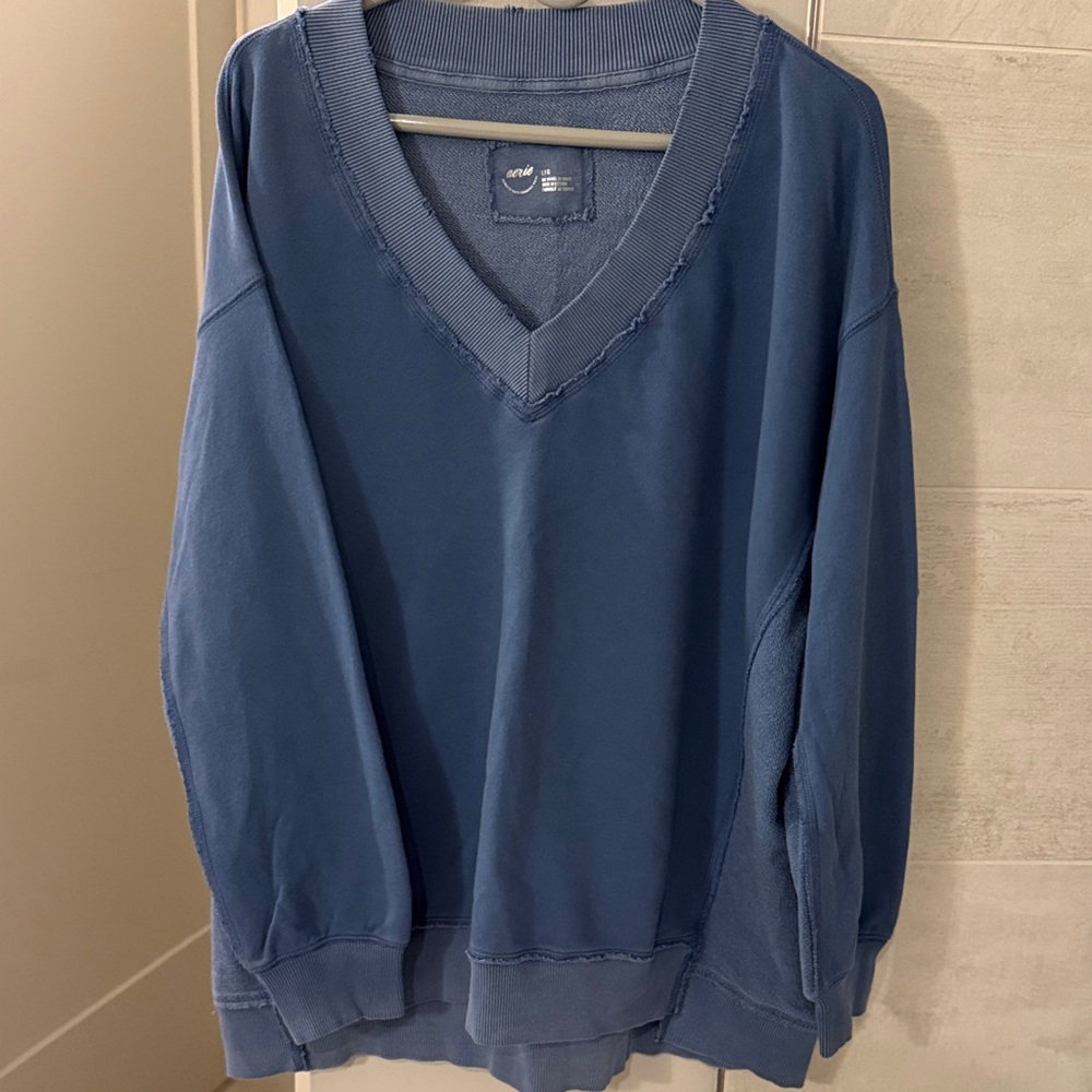 aerie Washed Blue V‑Neck Oversized Sweatshirt - very comfy